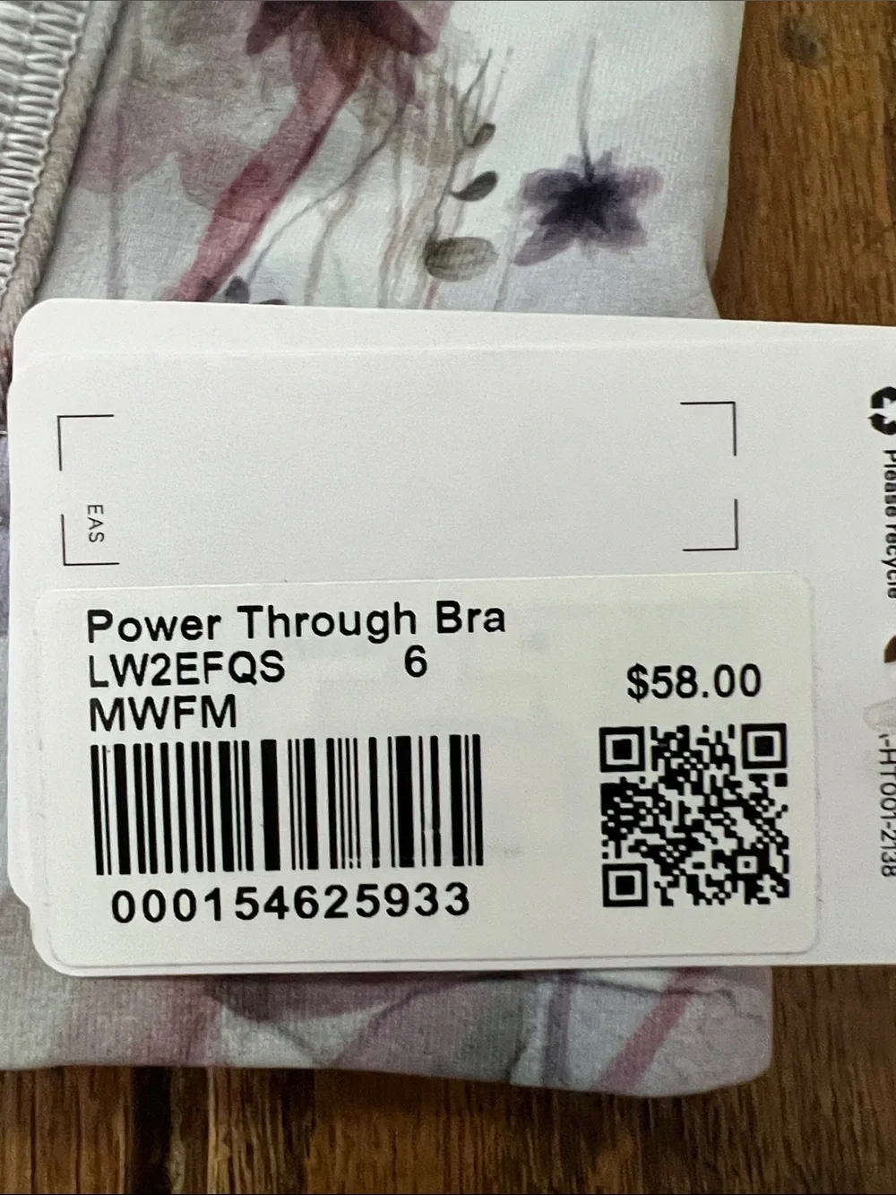 Lululemon Watercolor Floral Power Through Sports Bra Size 6 NWT